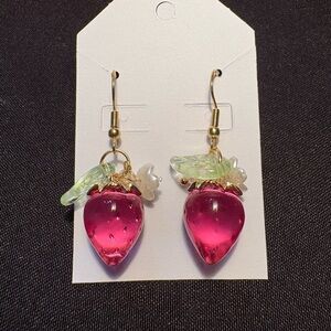 Pink Strawberry Earrings with Gold Accents